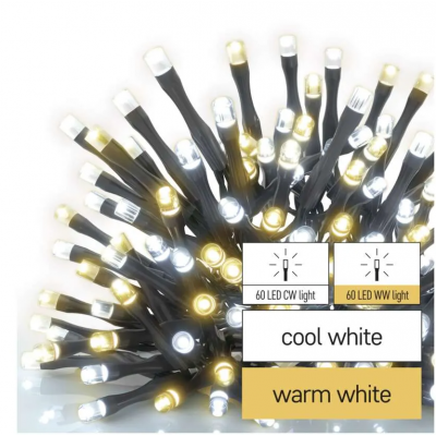 Lampki choinkowe Classic 120 LED 12m ciepła + zimna biel, zielony przewód, IP44, timer EMOS (D4AN05)